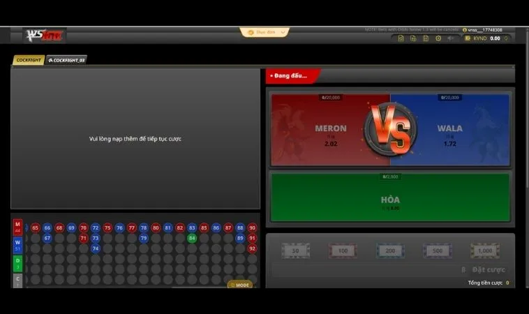 Các cửa cược tại sảnh Đá Gà WS168 Tại MMLive