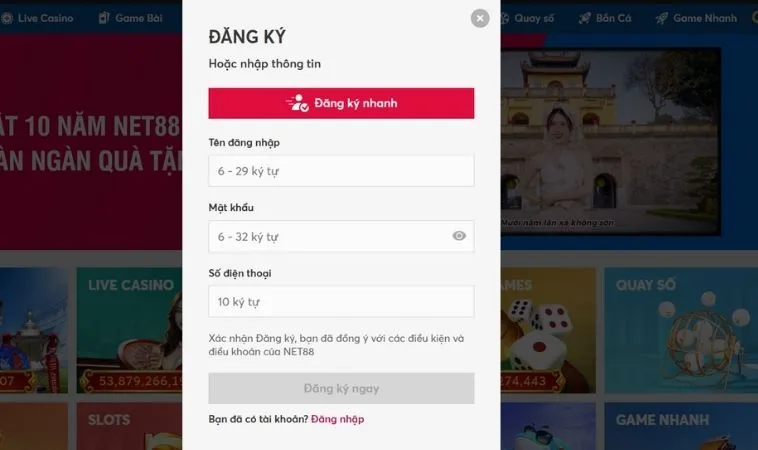 Form đăng ký MMLive tạo tài khoản nhanh chóng