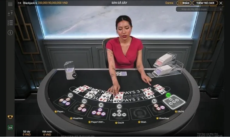 Giao diện chơi Blackjack MMLive
